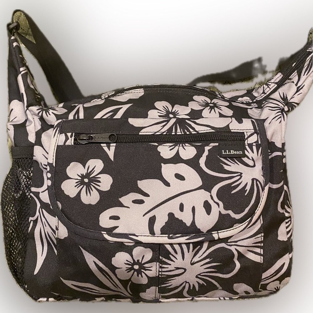 L.L. Bean Black and White Floral Crossbody Bag